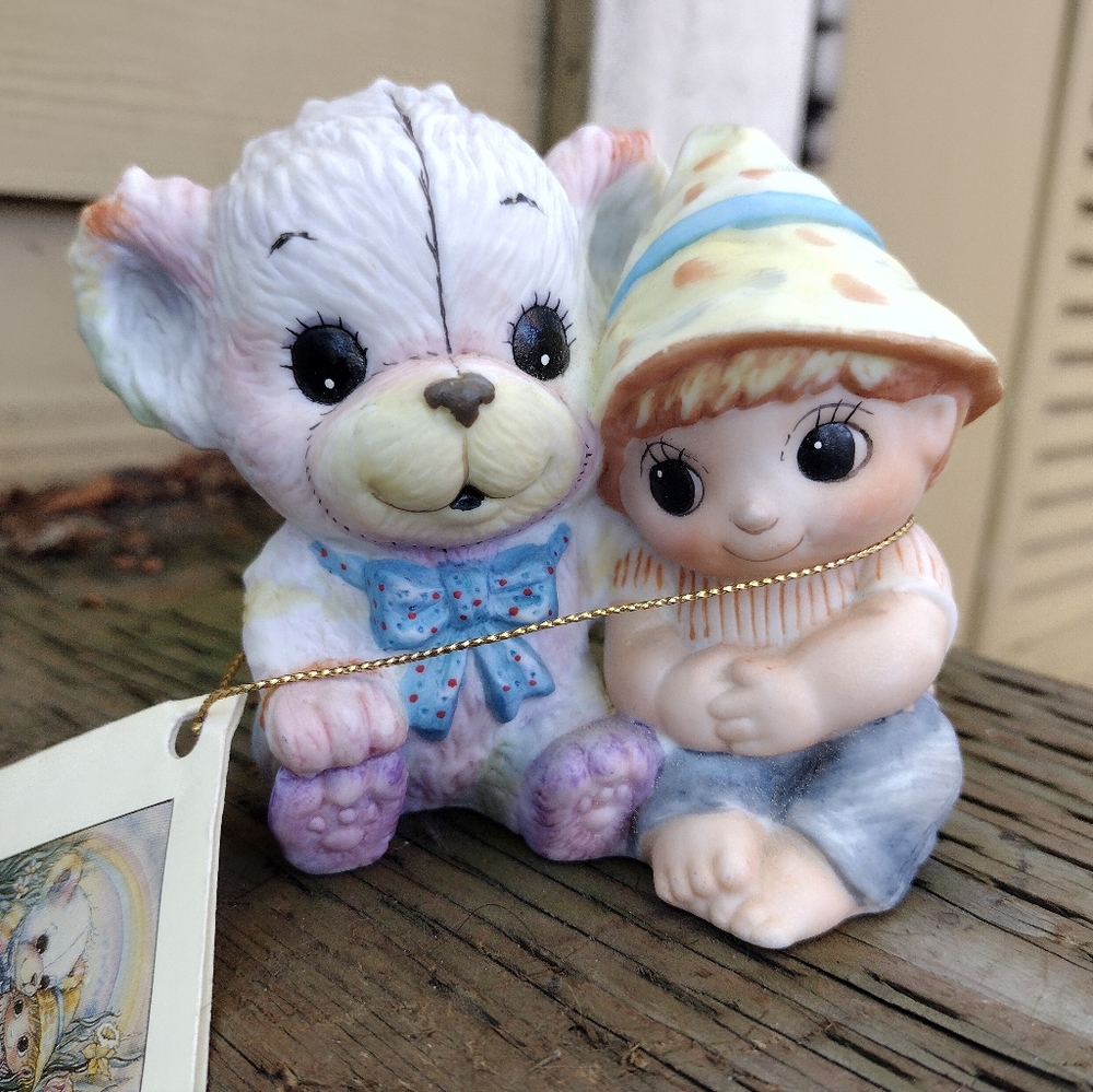 Bear And Boy Ceramic Figurine With Matte Finish  "HUGS". SIGNED Bergsma